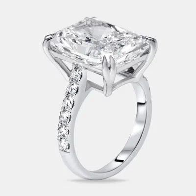 Pre-owned The Diamond Edit 10.3 Cts Radiant Trapezoid Lab Grown Diamond 18k White Gold Ring Size 51