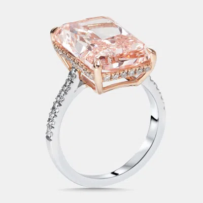 Pre-owned The Diamond Edit 10.5 Cts Pink Radiant Round Lab Grown Diamonds 18k Two Tone Gold Ring Size 53