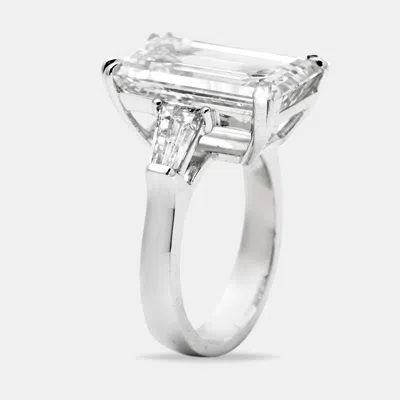 Pre-owned The Diamond Edit 10.50 Cts Emerald Cut And Tapper Lab Grown Diamond 18k White Gold Ring Size 53