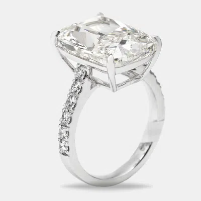 Pre-owned The Diamond Edit 10.50 Cts Radiant And Round Lab Grown Diamonds 18k White Gold Ring Size 53