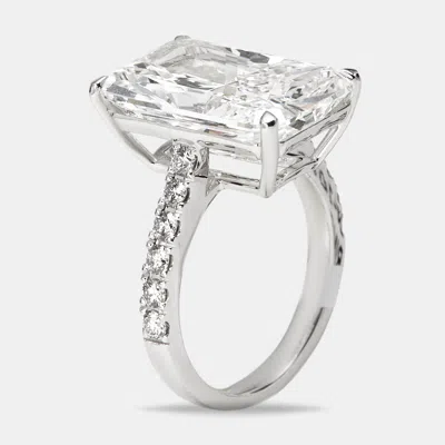 Pre-owned The Diamond Edit 10.50 Cts Radiant Cut And Round Lab Grown Diamond 18k White Gold Ring Size 51
