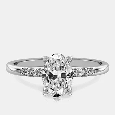 Pre-owned The Diamond Edit 1.1 Cts Oval Cut Lab Grown Diamond 18k White Gold Ring Size 7