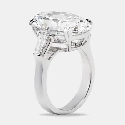 Pre-owned The Diamond Edit 11.00 Cts Oval Cut And Trapezoid Lab Grown Diamond 18k White Gold Ring Size 53