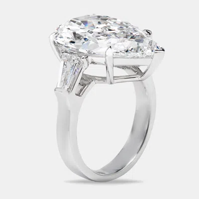 Pre-owned The Diamond Edit 11.00 Cts Pear Cut And Trapezoid Lab Grown Diamond 18k White Gold Ring Size 51
