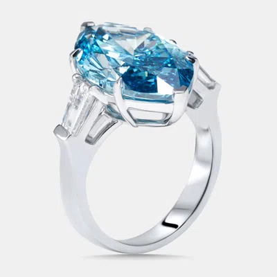 Pre-owned The Diamond Edit 11.03 Cts Vivid Blue Marquise Trapazoid Lab Grown Diamonds 18k White Gold Ring Size 53
