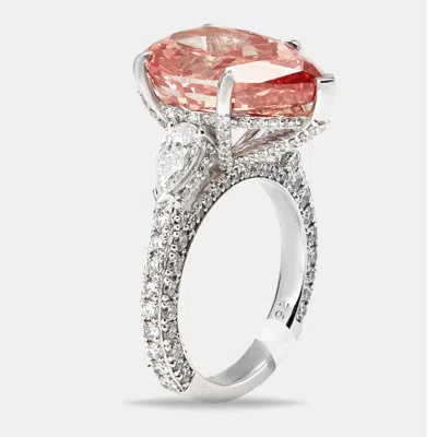 Pre-owned The Diamond Edit 11.4 Cts Fancy Pink Pear Brilliant And Round 18k White Gold Ring Size 54