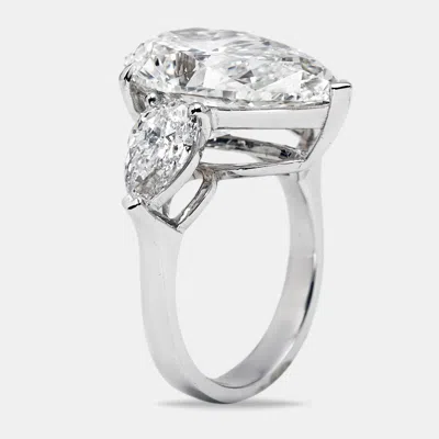 Pre-owned The Diamond Edit 12.00 Cts Pear Brilliant Cut Lab Grown Diamond 18k White Gold Ring Size 51