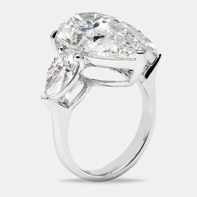 Pre-owned The Diamond Edit 12.00 Cts Pear Brilliant Lab Grown Diamond 18k White Gold Ring Size 54