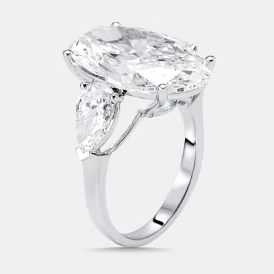 Pre-owned The Diamond Edit 12.4 Cts Oval Pear Lab Grown Diamonds 18k White Gold Ring Size 55