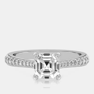 Pre-owned The Diamond Edit 1.25 Cts Asscher Lab Grown Diamond 18k White Gold Wedding Ring Size 52