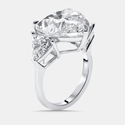 Pre-owned The Diamond Edit 12.5 Cts Heart Trillion Lab Grown Diamonds 18k White Gold Ring Size 54