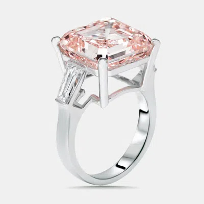 Pre-owned The Diamond Edit 13 Cts Asscher Trapezoid Lab Grown Diamonds 18k White Gold Ring Size 53