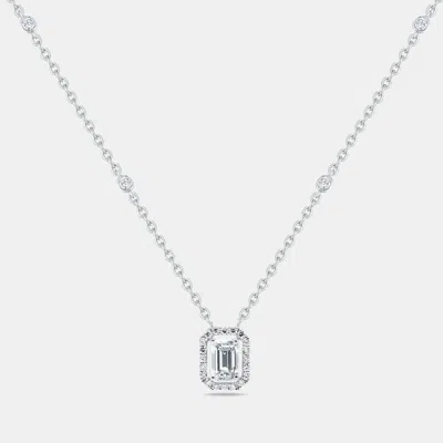 Pre-owned The Diamond Edit 1.30 Cts Emerald Round Brilliant Cut 14k White Gold Necklace