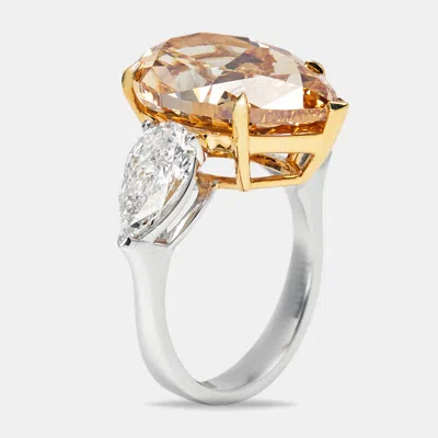 Pre-owned The Diamond Edit 13.16 Cts Orange Pear Lab Grown Diamond 18k Two Tone Gold Ring Size 52