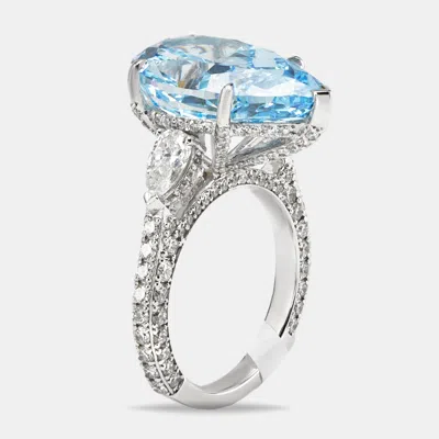 Pre-owned The Diamond Edit 13.3 Cts Fancy Blue Pear Brilliant And Round 18k White Gold Ring Size 51