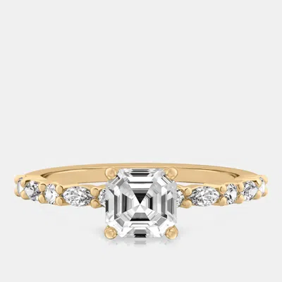 Pre-owned The Diamond Edit 1.4 Cts Asscher Lab Grown Diamond 18k Yellow Gold Wedding Ring Size 52
