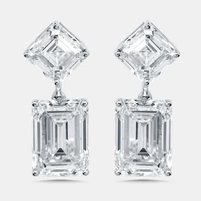 Pre-owned The Diamond Edit 14 Cts Emerald Cut Asscher Lab Grown Diamonds 18k White Gold Earrings