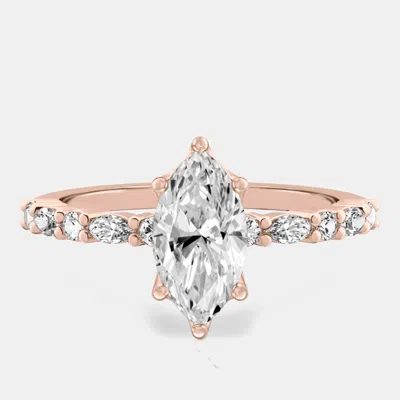 Pre-owned The Diamond Edit 1.4 Cts Marquise Lab Grown Diamond 18k Rose Gold Engagement Ring Size 52