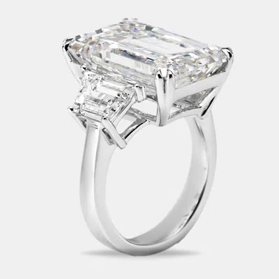 Pre-owned The Diamond Edit 14.00 Cts Emerald Cut And Trapezoid Lab Grown Diamond 18k White Gold Ring Size 53
