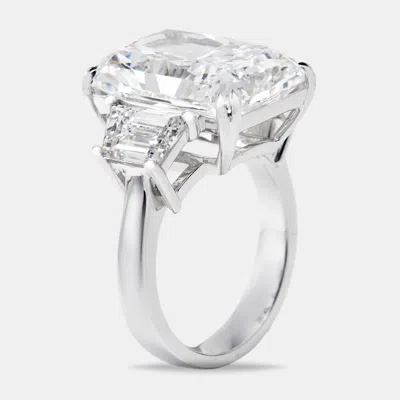 Pre-owned The Diamond Edit 14.00 Cts Radiant Cut And Trapazoid Lab Grown Diamond 18k White Gold Ring Size 51
