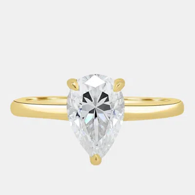 Pre-owned The Diamond Edit 1.5 Cts Pear Lab Grown Diamond 14k Yellow Gold Wedding Ring Size 52