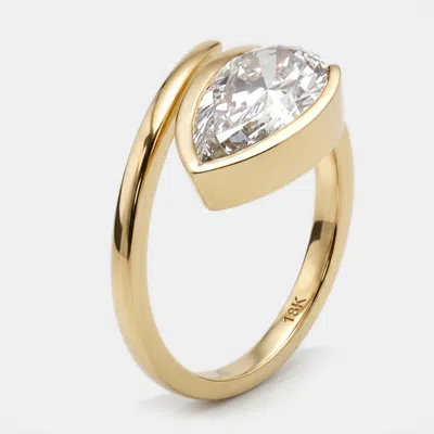 Pre-owned The Diamond Edit 1.5 Cts Pear Lab Grown Diamonds 18k Yellow Gold Ring Size 54