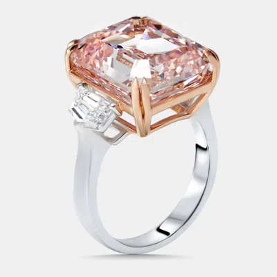 Pre-owned The Diamond Edit 15 Cts Pink Emerald Cut Halfmoon Lab Grown Diamonds 18k Two Tone Gold Ring Size 52