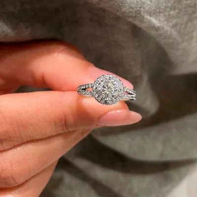 Pre-owned The Diamond Edit 1.5 Cts Round Lab Grown Diamond 14k White Gold Engagement Ring Size 52