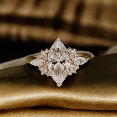 Pre-owned The Diamond Edit 1.50 Cts Marquise Cut Lab Grown Diamond 18k Yellow Gold Ring Size 52
