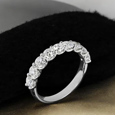 Pre-owned The Diamond Edit 1.50 Cts Round Cut Lab Grown Diamond 18k White Gold Wedding Band Size 6
