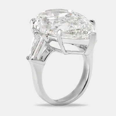 Pre-owned The Diamond Edit 16.00 Cts Pear And Trapezoid Lab Grown Diamond 18k White Gold Ring Size 54