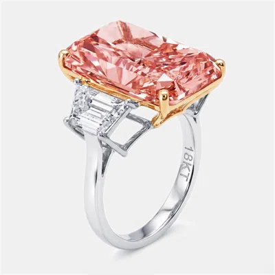 Pre-owned The Diamond Edit 16.3 Cts Pink Radiant Trapazoid Lab Grown Diamonds 18k Two Tone Gold Ring Size 54