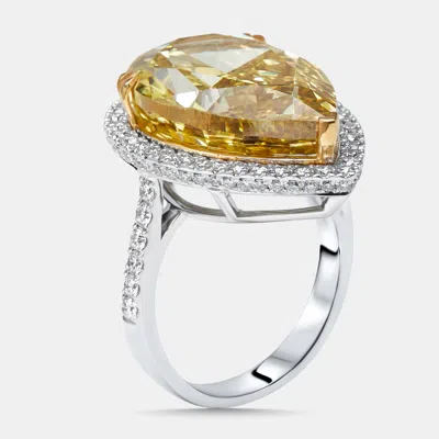 Pre-owned The Diamond Edit 16.5 Cts Fancy Yellow Pear Round Lab Grown Diamonds 18k Two Tone Gold Ring Size 50