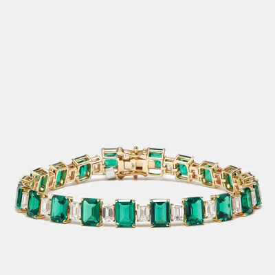 Pre-owned The Diamond Edit 16.5 Cts Lab Grown Emerald Emerald Cut Diamonds 18k Yellow Gold Bracelet