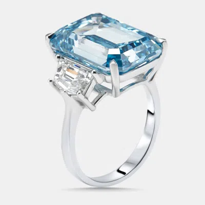 Pre-owned The Diamond Edit 17 Cts Emerald Cut Cadillac Lab Grown Diamonds 18k White Gold Ring Size 53
