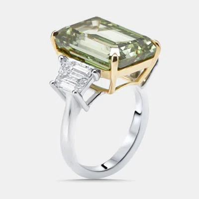 Pre-owned The Diamond Edit 17 Cts Emerald Cut Trapazoid Lab Grown Diamonds 18k Two Tone Gold Ring Size 51