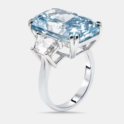 Pre-owned The Diamond Edit 17 Cts Radiant Trapazoid Lab Grown Diamonds 18k White Gold Ring Size 55