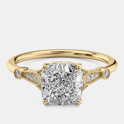 Pre-owned The Diamond Edit 1.70 Cts Cushion Lab Grown Diamond 18k Yellow Gold Wedding Ring Eu 52