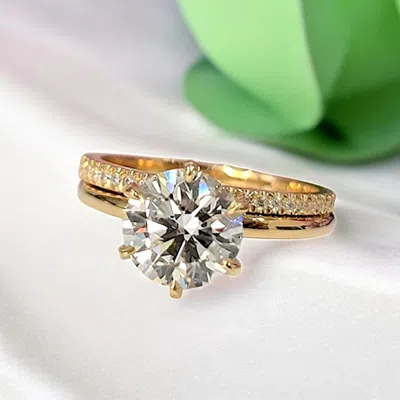 Pre-owned The Diamond Edit 1.71 Cts Round Lab Grown Diamond 18k Yellow Gold Rings Set