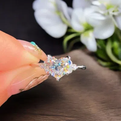Pre-owned The Diamond Edit 1.8 Cts Heart Lab Grown Diamond 14k White Gold Wedding Ring Size 52