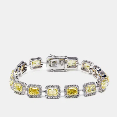 Pre-owned The Diamond Edit 18.4 Cts Intense Yellow Radiant Round Lab Grown Diamonds 18k White Gold Bracelet