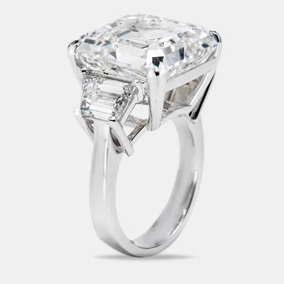 Pre-owned The Diamond Edit 18.50 Cts Asscher Cut And Trapazoid Lab Grown Diamond 18k White Gold Ring Size 53