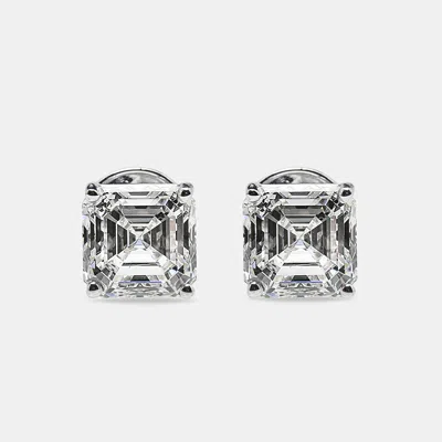 Pre-owned The Diamond Edit 6.00 Cts Asscher Cut 18k White Gold Lab Grown Diamonds Solitaire Stud Earrings