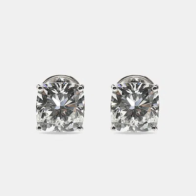 Pre-owned The Diamond Edit 6.00 Cts Cushion Brilliant Cut 18k White Gold Lab Grown Diamonds Solitaire Stud Earrings
