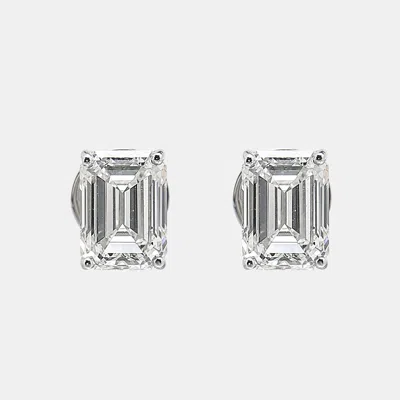 Pre-owned The Diamond Edit 6.00 Cts Emerald Cut 18k White Gold Lab Grown Diamonds Solitaire Stud Earrings