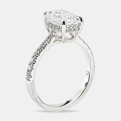 Pre-owned The Diamond Edit 2.40 Cts 18k White Gold Emerald Cut; Round Brilliant Lab Grown Diamonds Ring Size 52