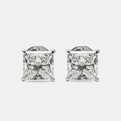 Pre-owned The Diamond Edit 6.00 Cts Princess Cut 18k White Gold Lab Grown Diamonds Solitaire Stud Earrings