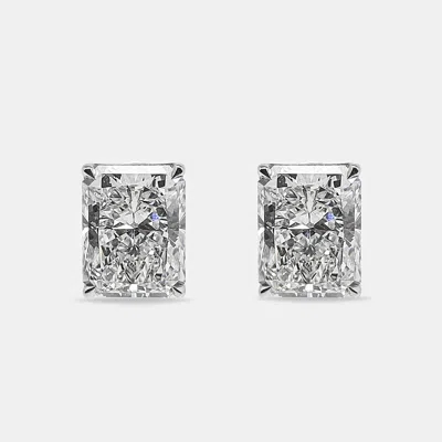 Pre-owned The Diamond Edit 6.00 Cts Radiant Cut 18k White Gold Lab Grown Diamonds Solitaire Stud Earrings