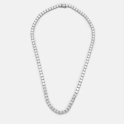 Pre-owned The Diamond Edit 28.8 Cts Round Brilliant Cut 18k White Gold Lab Grown Diamonds Tennis Necklace