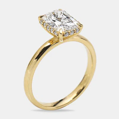 Pre-owned The Diamond Edit 2.15 Cts 18k Yellow Gold Radiant Cut Round Brilliant Lab Grown Diamonds Ring Size 52
